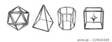 Geometric 3D figure, vector photocopy wireframe shape set, retro futuristic noise y2k halftone icon Geometric 3D figure, vector photocopy wireframe shape set, retro futuristic noise y2k halftone icon 114816169