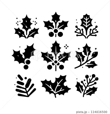 Leaves, Foliage, Greenery, Foliage silhouette editable vector illustration isolated over white background Leaves, Foliage, Greenery, Foliage silhouette editable vector illustration isolated over white background 114816500