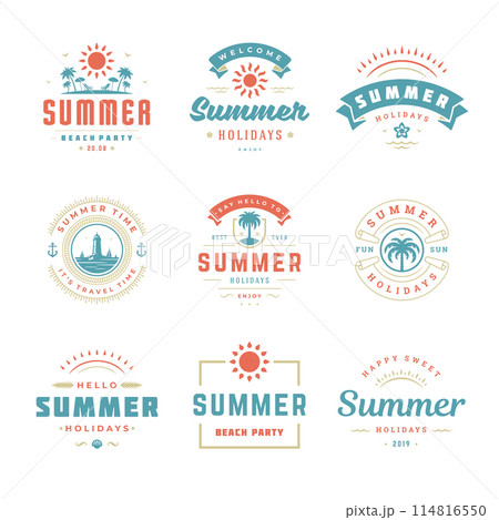 Summer holidays labels and badges retro typography design set. Summer holidays labels and badges retro typography design set. 114816550