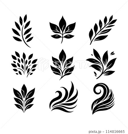 Leaves, Foliage, Greenery, Foliage silhouette editable vector illustration isolated over white background Leaves, Foliage, Greenery, Foliage silhouette editable vector illustration isolated over white background 114816665