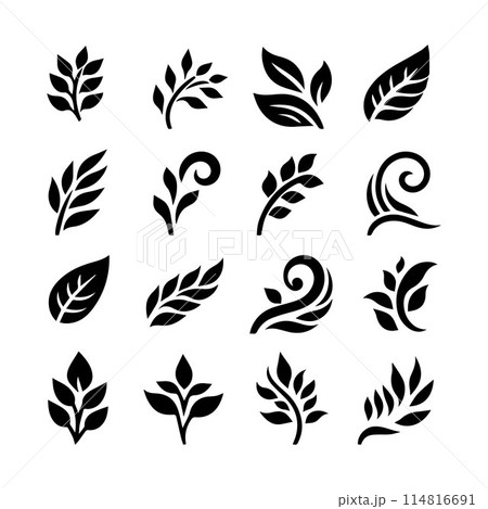 Leaves, Foliage, Greenery, Foliage silhouette editable vector illustration isolated over white background Leaves, Foliage, Greenery, Foliage silhouette editable vector illustration isolated over white background 114816691