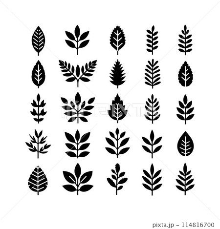 Leaves, Foliage, Greenery, Foliage silhouette editable vector illustration isolated over white background 114816700