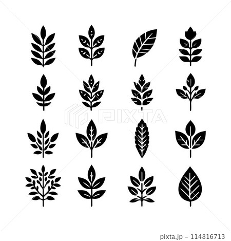 Leaves, Foliage, Greenery, Foliage silhouette editable vector illustration isolated over white background 114816713