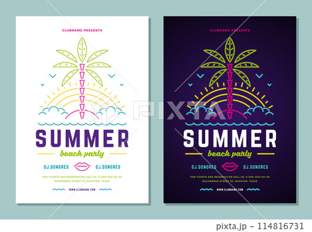 Summer beach party flyer or poster template neon signage 114816731