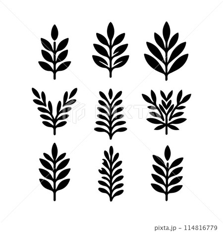 Leaves, Foliage, Greenery, Foliage silhouette editable vector illustration isolated over white background Leaves, Foliage, Greenery, Foliage silhouette editable vector illustration isolated over white background 114816779