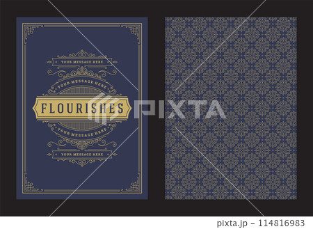 Vintage ornament greeting card calligraphic ornate swirls and vignettes frame design vector template 114816983