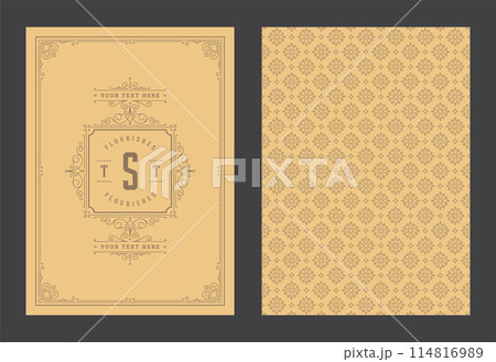 Vintage ornament greeting card calligraphic ornate swirls and vignettes frame design vector template 114816989
