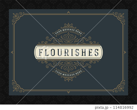 Vintage ornament greeting card calligraphic ornate swirls and vignettes frame design vector template 114816992