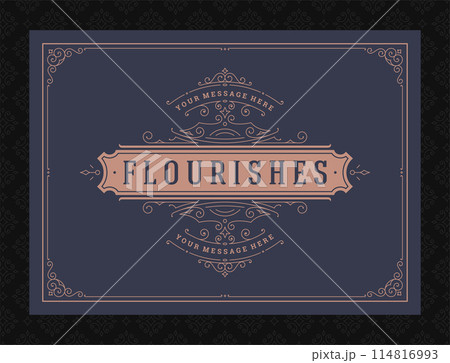 Vintage ornament greeting card calligraphic ornate swirls and vignettes frame design vector template Vintage ornament greeting card calligraphic ornate swirls and vignettes frame design vector template 114816993