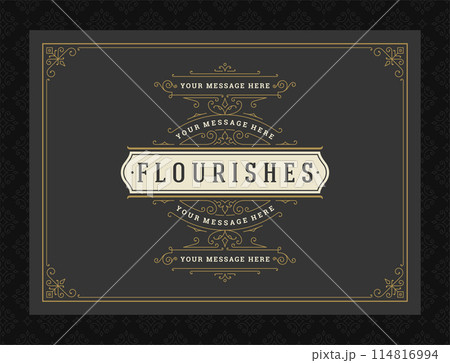 Vintage ornament greeting card calligraphic ornate swirls and vignettes frame design vector template 114816994