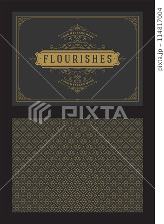 Vintage ornament greeting card calligraphic ornate swirls and vignettes frame design vector template 114817004