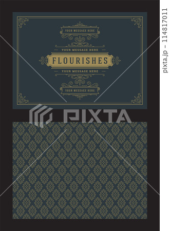 Vintage ornament greeting card calligraphic ornate swirls and vignettes frame design vector template 114817011