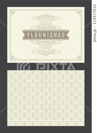 Vintage ornament greeting card calligraphic ornate swirls and vignettes frame design vector template 114817018