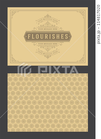 Vintage ornament greeting card calligraphic ornate swirls and vignettes frame design vector template 114817020