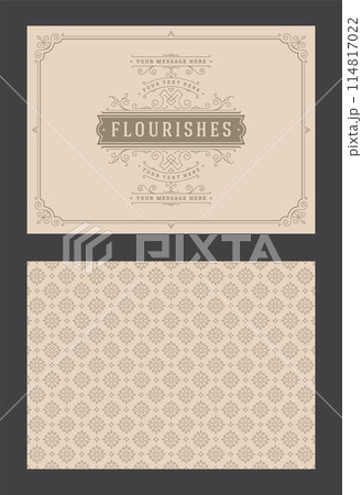 Vintage ornament greeting card calligraphic ornate swirls and vignettes frame design vector template 114817022