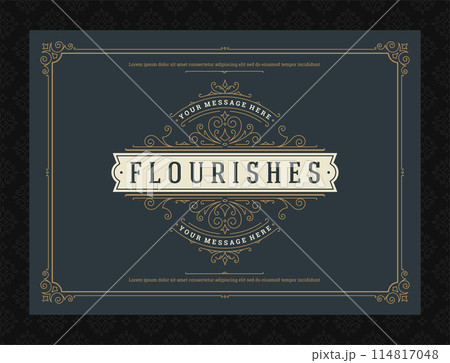 Vintage ornament greeting card calligraphic ornate swirls and vignettes frame design vector template Vintage ornament greeting card calligraphic ornate swirls and vignettes frame design vector template 114817048