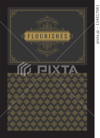 Vintage ornament greeting card calligraphic ornate swirls and vignettes frame design vector template 114817061