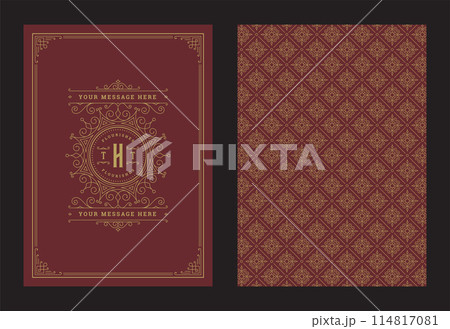 Vintage ornament greeting card calligraphic ornate swirls and vignettes frame design vector template 114817081