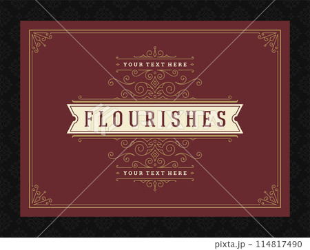 Vintage ornament greeting card calligraphic ornate swirls and vignettes frame design vector template 114817490