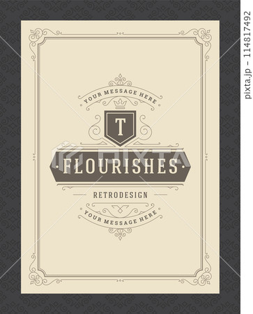 Vintage ornament greeting card calligraphic ornate swirls and vignettes frame design vector template 114817492