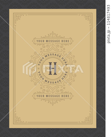 Vintage ornament greeting card calligraphic ornate swirls and vignettes frame design vector template 114817493