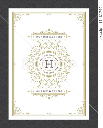 Vintage ornament greeting card calligraphic ornate swirls and vignettes frame design vector template 114817494