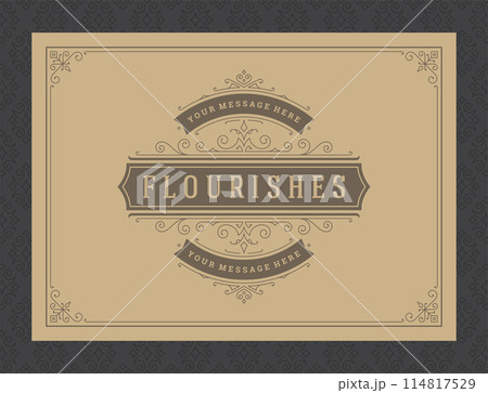 Vintage ornament greeting card calligraphic ornate swirls and vignettes frame design vector template Vintage ornament greeting card calligraphic ornate swirls and vignettes frame design vector template 114817529
