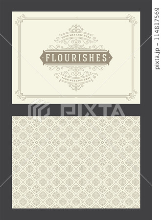 Vintage ornament greeting card calligraphic ornate swirls and vignettes frame design vector template 114817569