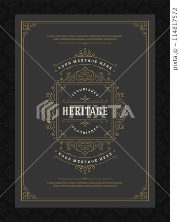 Vintage ornament greeting card calligraphic ornate swirls and vignettes frame design vector template 114817572