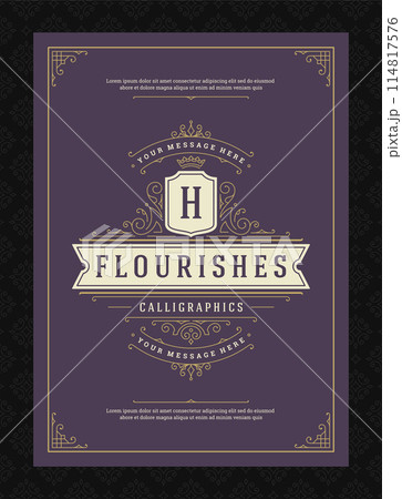 Vintage ornament greeting card calligraphic ornate swirls and vignettes frame design vector template 114817576