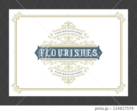 Vintage ornament greeting card calligraphic ornate swirls and vignettes frame design vector template Vintage ornament greeting card calligraphic ornate swirls and vignettes frame design vector template 114817579
