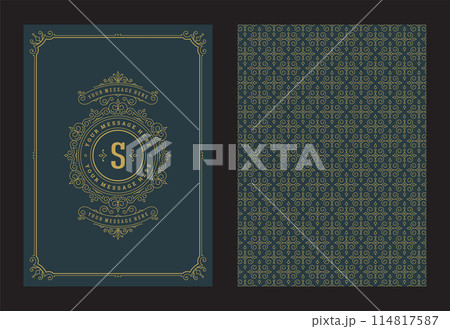 Vintage ornament greeting card calligraphic ornate swirls and vignettes frame design vector template Vintage ornament greeting card calligraphic ornate swirls and vignettes frame design vector template 114817587