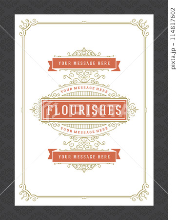 Vintage ornament greeting card calligraphic ornate swirls and vignettes frame design vector template 114817602