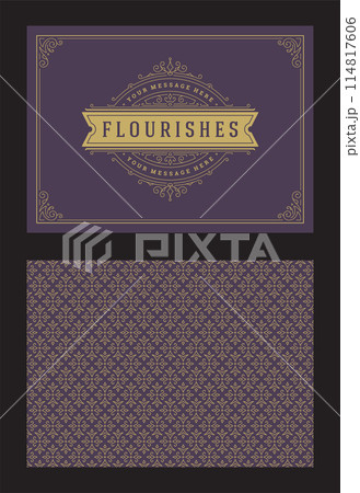 Vintage ornament greeting card calligraphic ornate swirls and vignettes frame design vector template 114817606