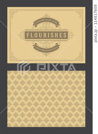 Vintage ornament greeting card calligraphic ornate swirls and vignettes frame design vector template 114817609