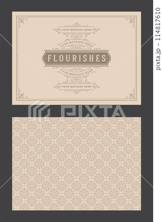 Vintage ornament greeting card calligraphic ornate swirls and vignettes frame design vector template 114817610