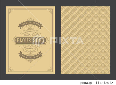Vintage ornament greeting card calligraphic ornate swirls and vignettes frame design vector template Vintage ornament greeting card calligraphic ornate swirls and vignettes frame design vector template 114818012