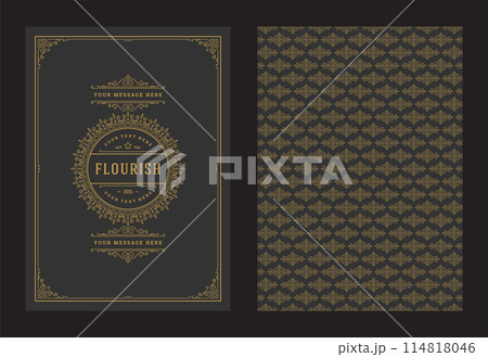 Vintage ornament greeting card calligraphic ornate swirls and vignettes frame design vector template Vintage ornament greeting card calligraphic ornate swirls and vignettes frame design vector template 114818046