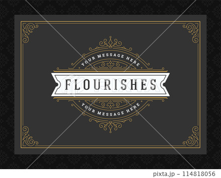 Vintage ornament greeting card calligraphic ornate swirls and vignettes frame design vector template Vintage ornament greeting card calligraphic ornate swirls and vignettes frame design vector template 114818056