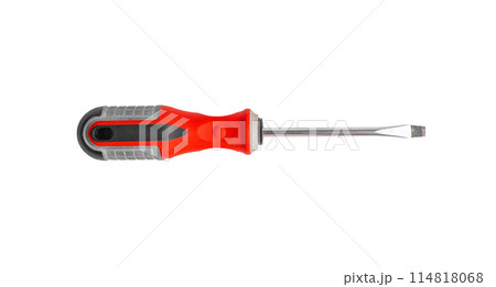 Isolated screwdriver on white background, tool with handle and head. Equipment for carpenter, Isolated screwdriver on white background, tool with handle and head. Equipment for carpenter, 114818068
