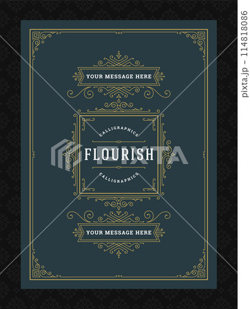 Vintage ornament greeting card calligraphic ornate swirls and vignettes frame design vector template Vintage ornament greeting card calligraphic ornate swirls and vignettes frame design vector template 114818086