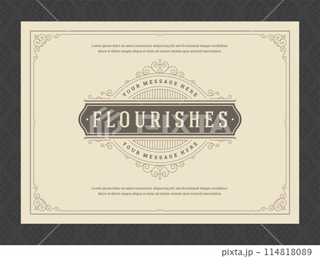 Vintage ornament greeting card calligraphic ornate swirls and vignettes frame design vector template Vintage ornament greeting card calligraphic ornate swirls and vignettes frame design vector template 114818089