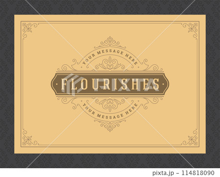 Vintage ornament greeting card calligraphic ornate swirls and vignettes frame design vector template Vintage ornament greeting card calligraphic ornate swirls and vignettes frame design vector template 114818090