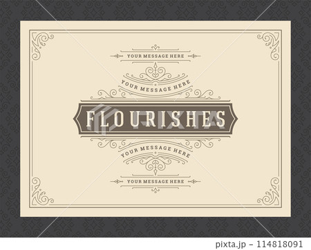 Vintage ornament greeting card calligraphic ornate swirls and vignettes frame design vector template 114818091