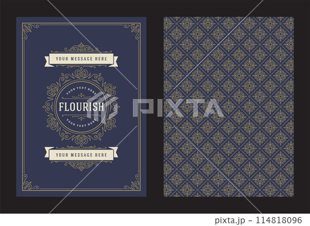 Vintage ornament greeting card calligraphic ornate swirls and vignettes frame design vector template Vintage ornament greeting card calligraphic ornate swirls and vignettes frame design vector template 114818096