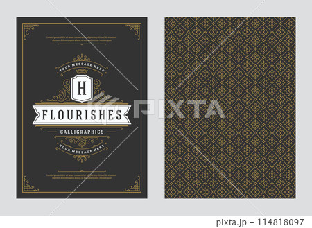 Vintage ornament greeting card calligraphic ornate swirls and vignettes frame design vector template 114818097