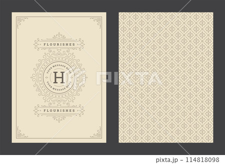 Vintage ornament greeting card calligraphic ornate swirls and vignettes frame design vector template 114818098