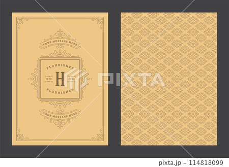 Vintage ornament greeting card calligraphic ornate swirls and vignettes frame design vector template 114818099