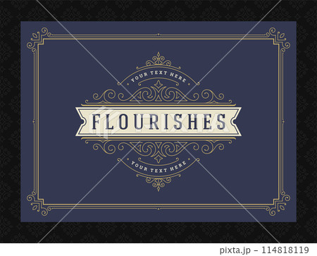 Vintage ornament greeting card calligraphic ornate swirls and vignettes frame design vector template 114818119