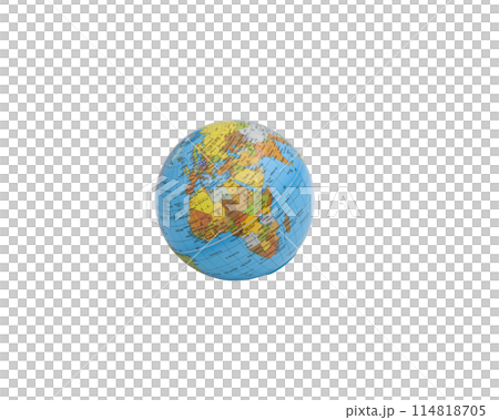Model of the world lying on its side, globe or Earth isolated with no background. Africa, Europe, India, Turkey, Iran, Iraq. Horizontal. For text. 114818705
